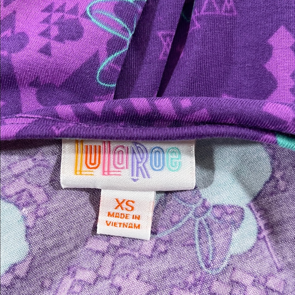 LuLaRoe Disney Irma Mickey Minnie Mouse Aztec Shades of Purple/Teal Shirt XS NEW - Picture 7 of 9